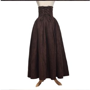 Costume Womans High Waist Walking Skirt Brown Vintage Style Highneck Blouse Hat